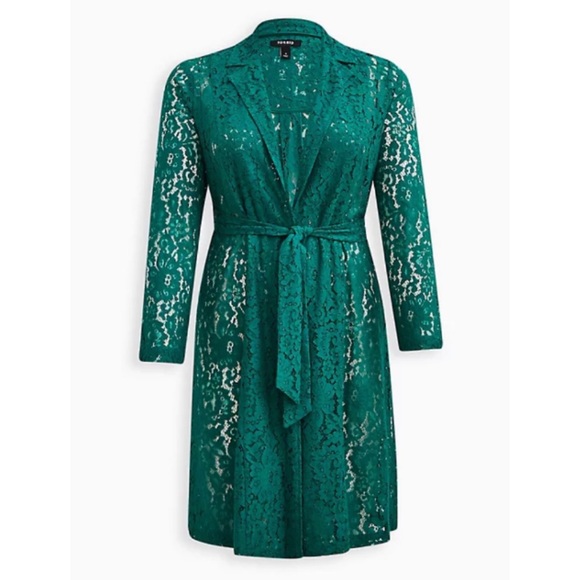 🆕 Green Lace Trench Coat 2 2X 18 20 NWT Torrid New! - Picture 6 of 7